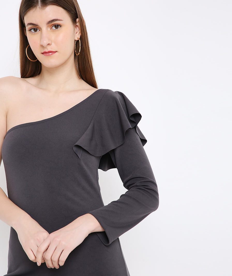 Grey Flounced Mini Dress